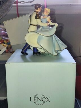 Lenox  Cinderella and Prince Figurine in Light Blue, White and Gold Cake topper